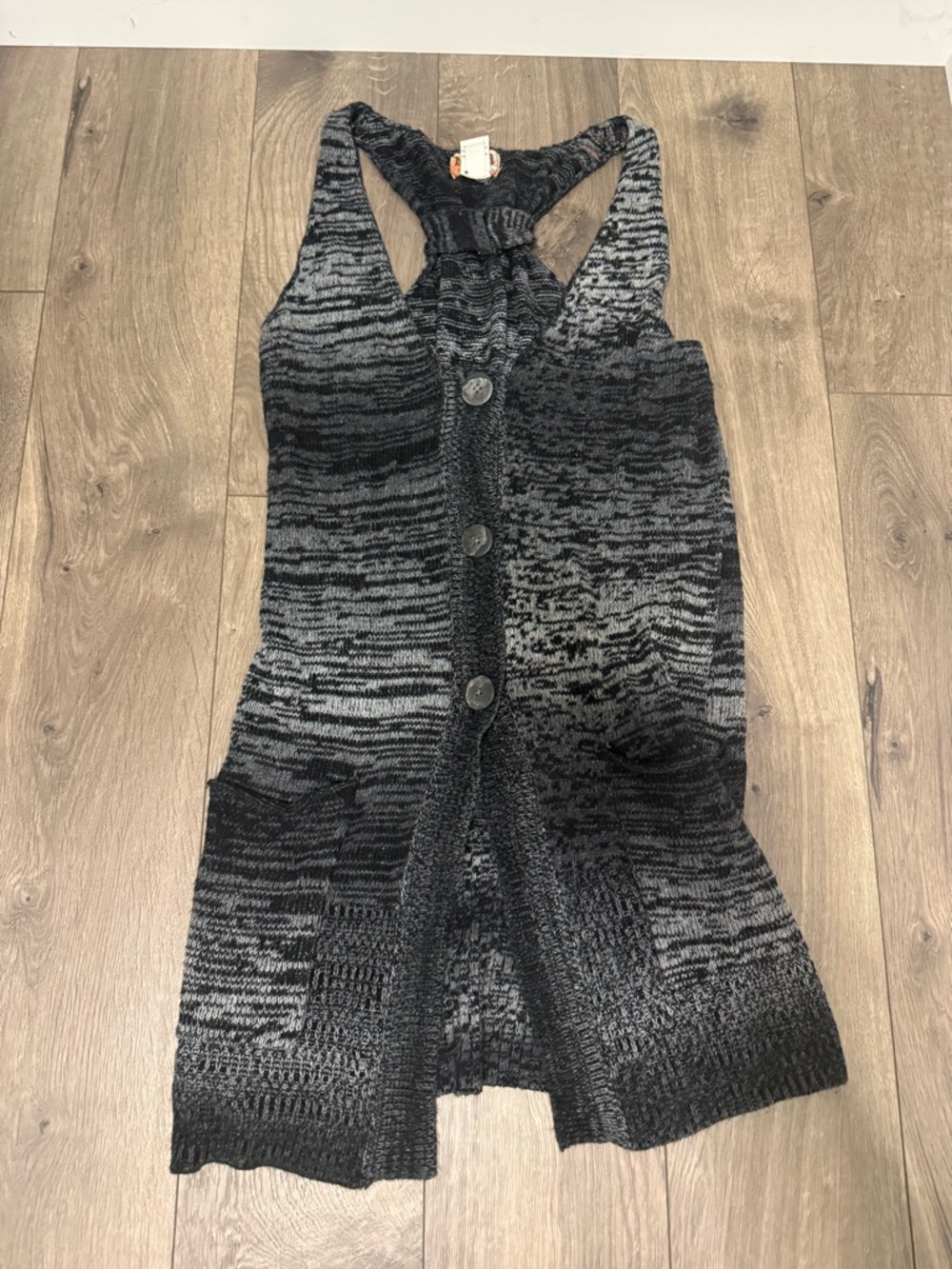 Mudd Black and Gray Marled Button-Front Knit Tank